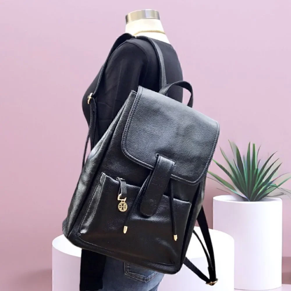 BACKPACK BLACK PEBBLE LEATHER SCHOOL WORK OFFICE TRAVEL